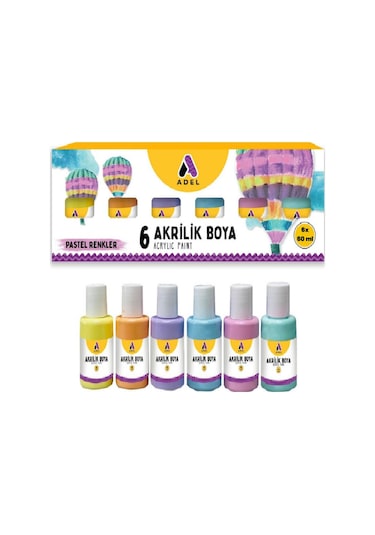 Akrilik Boya Pastel Renkler 6 Renk (6x60 ml) 1 Paket Adel Akrilik