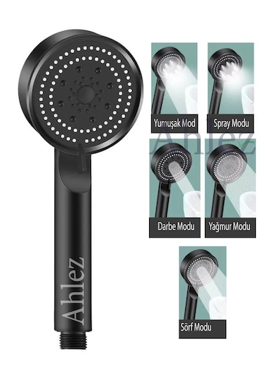 Maxima Siyah 5 Fonksiyon Duş Başlığı Ve Siyah Duş Hortumu Duş Set Siyah