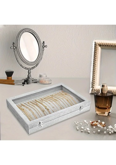 Willowhaven Siyah Mücevher Organizatörü: 20 Kancalı Şeffaf Kapaklı Kadife Tepsili Kolye Askısı