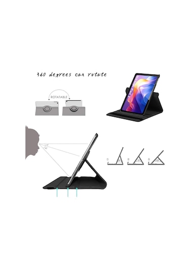 Xiaomi Redmi Pad 2 11 Inç 2025 Uyumlu Tablet Kılıf 360 Derece Koruma Standlı Kapaklı Dönen Pu Deri Kapak