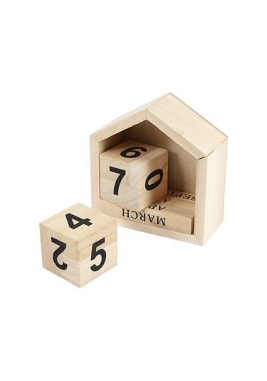 Retro Tasarım Ev Şekli Sürekli Takvim Ahşap Blok - Orijinal Ahşap Rengi