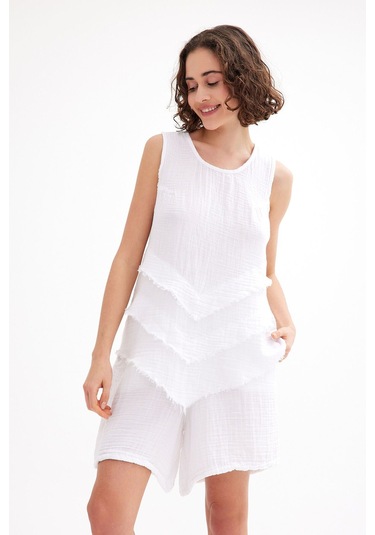 Pamuk Müslin Üçgen Bluz - Şık Ve Rahat Yaz Tasarımı Beyaz