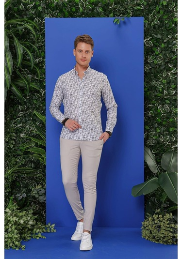 G 1542 Slim Fit Gri Klasik Gömlek Gri