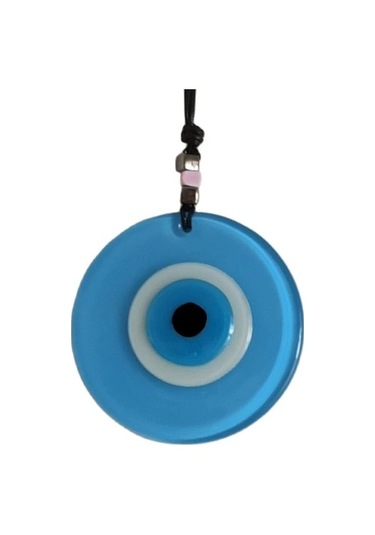 Nazar Boncuklu Deri İpli Bebe Mavisi Renginde Cam Duvar Süsü