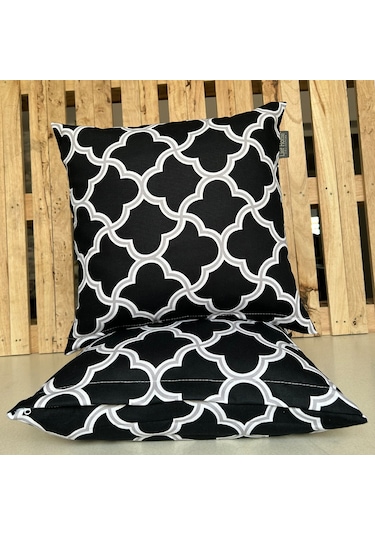 2'li Fermuarlı Dekoratif Kırlent Kılıfı - 40x40 Cm Siyah - Bej