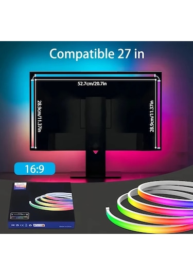 86.36cm Ekran Rengi Ve Müzik Ve Oyun İle Senkronize - Monitörler İçin Akıllı Led Şerit Işıkları, Rgbıc Bilgisayar Işık Barları, Usb Güçlü, Yazılım Kontrolü, Oyun Ve Masa Dekorasyonu İçin İdeal