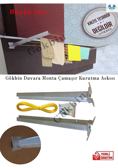 Gökbin Duvara Monte Alüminyum Küpeşte Çamaşır Kurutma Askılığı Gri - Gümüş