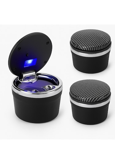 Araç İçi Küllük Işıklı İçi Seramik Mini Model Karbon İthal