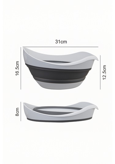 Yer Kaplamaz Katlanabilir Pirinç Bakliyat Ve Yıkama Süzgeci - Meyve Sebze Yıkama - Akordiyon Kap Beyaz - Gri