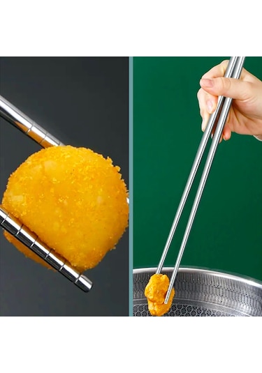 Omeniv Ekstra Uzun Metal Chopstick Servis Maşa Kızartma Maşası