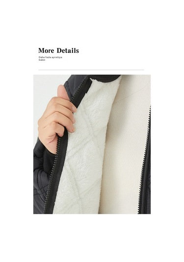 Kadınlar İçin Kışlık Nervürlü Yakalı Polar Astarlı Pamuklu Mont Mor