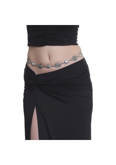 Labalaba Kadın Antik Gümüş Kaplama Geometrik Formlu Ayarlanabilir Bel Zinciri, Bel Kolyesi Antik Gümüş