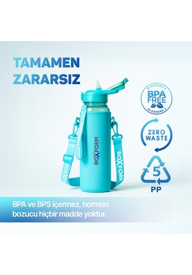 Roxform 1100 Ml Mavi Premium Suluk Matara Bpa & Bps İçermez, Kılıflı Ve Sızdırmaz Mavi