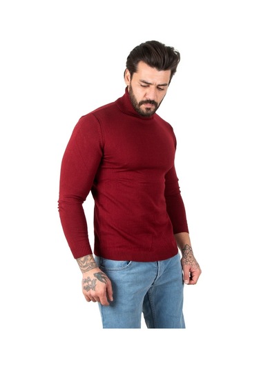Deepsea Bordo Balıkçı Yaka Bordo Düz Kazak 2002292 Bordo
