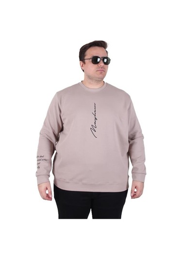 Starbattal Büyük Beden Bisiklet Yaka Sweat Double Face 25707 Bej Bej