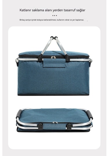 Katlanır Piknik Sepeti Oxford Kumaş Yalıtımlı Sepet Çok Fonksiyonlu Piknik Çantası-siyah Siyah