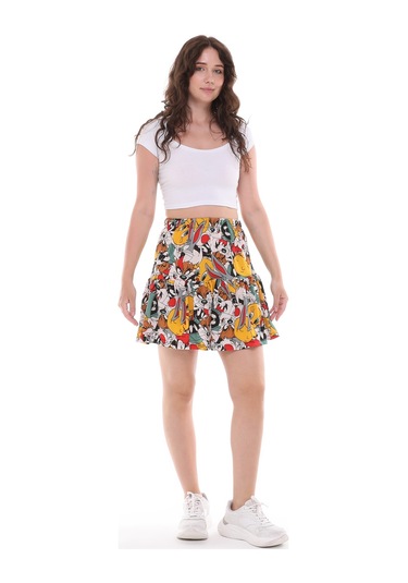 Çizgi Film Karakterli Jarse Kumaş Şort Etek Çok Renkli