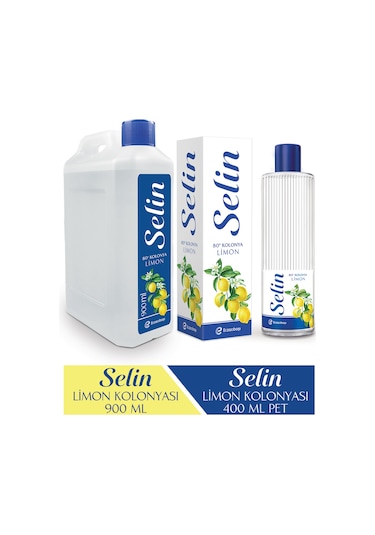 Selin 80 Derece Limon Kolonyası Bidon 900 ML + Selin 80 Derece Limon Kolonyası Pet Şişe 400 ML