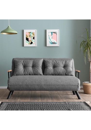 Pafu Sando İkili Keten Katlanır Yataklı Koltuk Gri Açık Gri