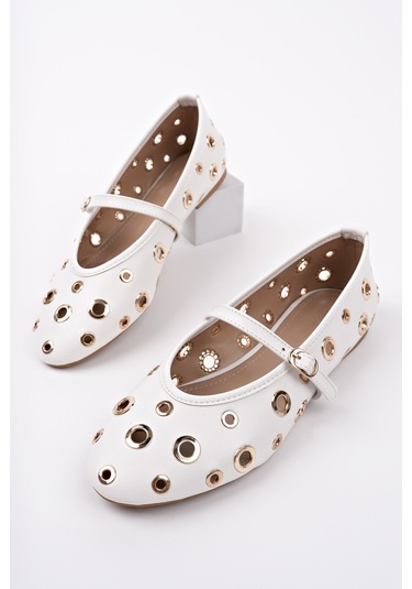 Muggo Misha Tek Bant Troklu Günlük Kadın Babet Beyaz