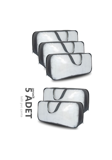 5'li Set Pvc & Şeffaf Telli Valiz Hurç 60x30x18 Lacivert