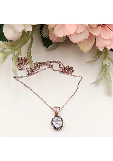 Rose Oval Zirkon Taşlı Tek Taş Set Rose Gold - Gümüş