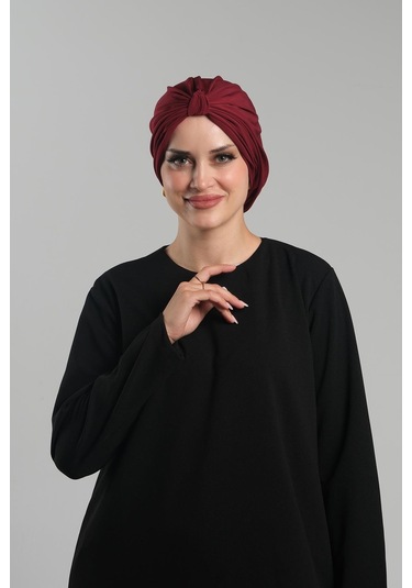 Bordo Pratik Hazır Geçmeli Tesettür Bone Sandy Pileli Salaş 2121 16 Bordo