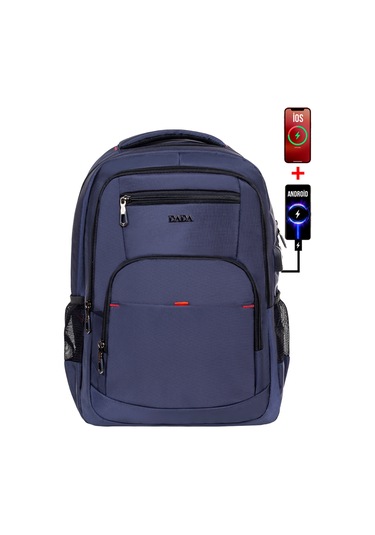Dada 03 Usb Aparatlı Lacivert Laptop Sırt Çantası 15,6 İnç Geniş İç Hacim Darbe Emici Koruma
