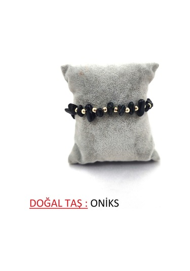 Kırık Doğal Taş Ayarlanbilir Bileklik Siyah