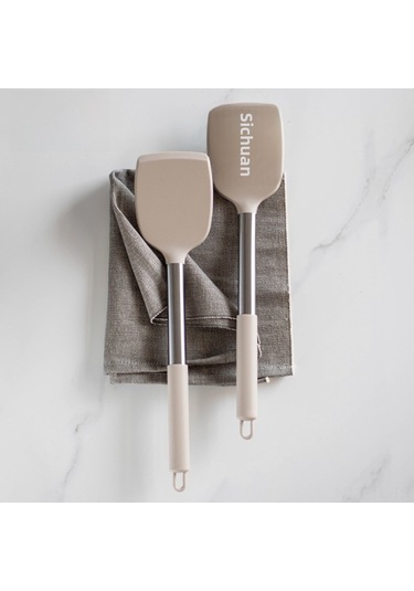 Hombey 430 Paslanmaz Çelik, Silikon Tutamak, Isı Dayanıklı, Temizlenmesi Kolay, Fritöz Ve Karıştırma Paleti İçeren 2'li Mutfak Gereçleri Seti Pembe