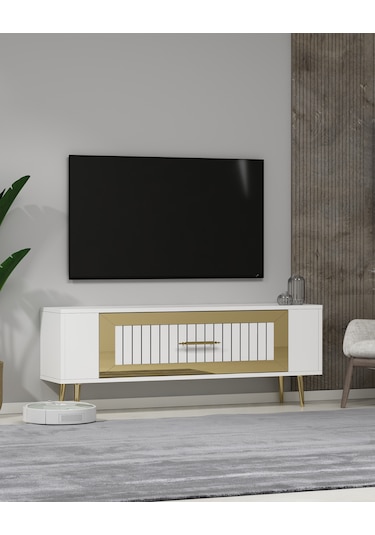 Retrolp3ct Tv Sehpası Beyaz-altın