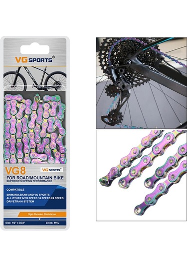 Dinosaurs Store Bisiklet Zinciri 116 Bağlantı Kompakt Yarış Mtb Yol Bisikleti Spor Hızlı Bağlantı-rainbow, 8 8 Speed Gökkuşağı Altın