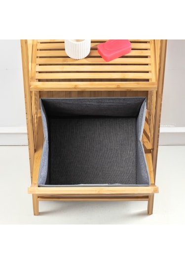 Porsima 2063 2 Raflı Ahşap Kirli Sepeti Organizer Banyo Dolabı Ahşap