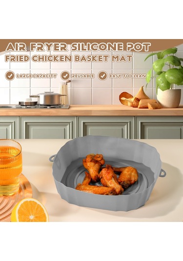 Xurunkeji 20cm Hava Fritözleri Fırın Pişirme Tepsisi Kızarmış Tavuk Sepet Matı Hava Fritöz Silikon Tencere Yuvarlak Yedek Izgara Tavası Gri Gri