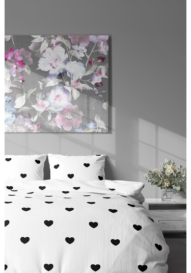 Pamuklu Çift Kişilik Nevresim Seti Nevresim Ve Yastık Kılıfı Çarşafsız Siyah Kalp Desenli Kırmızı