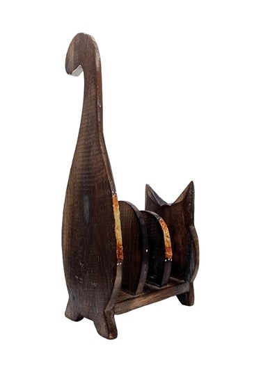 Ahşap Kedi Kartlık Peçetelik Kitaplık