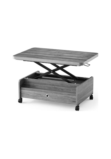 61 Tekerlekli Akıllı Sehpa, Sihirli Sehpa, 6 Boyutlu Sehpa 90 60cm Ekru Ekru