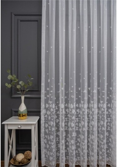 Tül Perde Mini Kare Silver Gümüş Tasarım Sırma Çizgili Tül 2kat Pileli Tül Perde BEYAZ