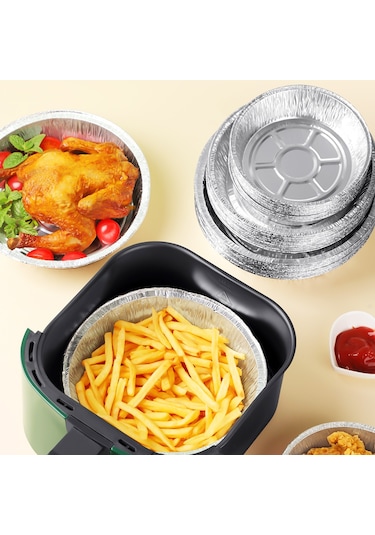 Youmex Alüminyum Folyo Fırın Tepsisi - Hava Fritözü İçin, Yağ Geçirmez, Isı Dayanıklı, 7 İnç Derin, 50 Adet, Temizlemeden Kullanın Çok Renkli