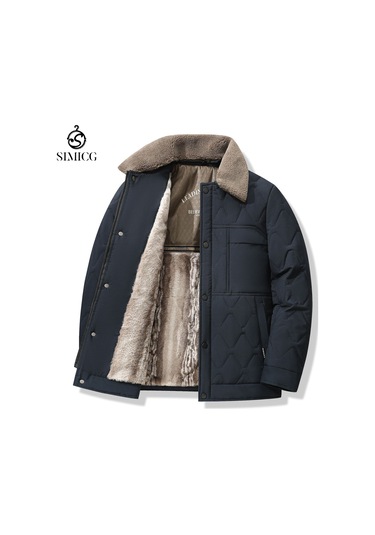 Yakalı Kalın Sıcak Erkek Ceket Koyu Mavi