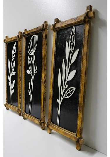 Rustik Ahşap Çerçeveli Siyah-beyaz 3 Lü Duvar Dekor Seti Duvar Dekorasyonu