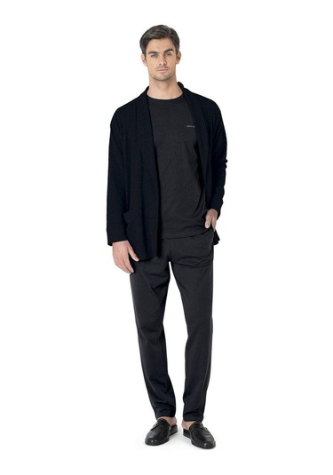 Pierre Cardin 5640 Erkek Triko Sabahlıklı 5'li Pijama Takım-siyah Siyah