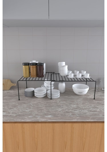Eva Metal Tasarim Genişletilebilir Raf Ayarlanabilir Dolap Içi Düzenleyici Mutfak Düzenleyici Banyo Düzenleyici Siyah