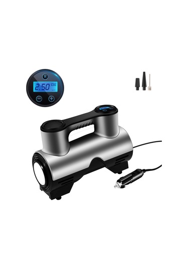 Wezone Oto Lastik Pompa 12v Kablolu Dijital Göstergeli Otomatik Doldurma Ve Durma Led Işıklı 3 Fişli Gri-siyah St-211