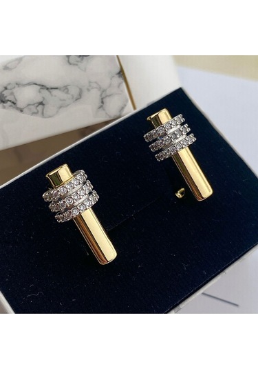 Kadın Küpe Trend Model Zirkon Taşlı Çelik Küpe Gold Gold - Gümüş