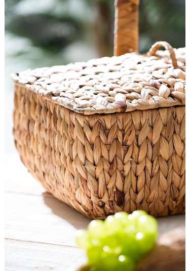 Acar Wicker Kapaklı Hasır Piknik Sepeti - 36 Cm Kahverengi