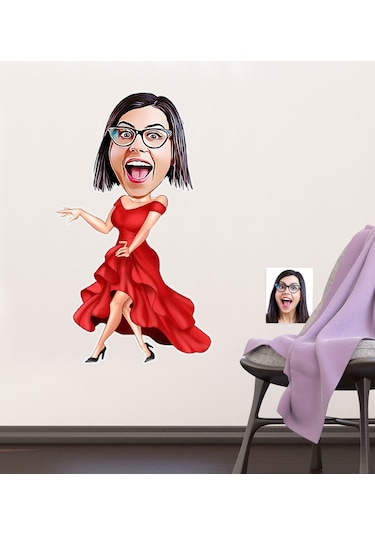 Kişiye Özel Bayan Manken Karikatürlü Duvar Sticker 50X70CM
