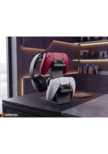 3'lü Oyun Aksesuar Standı Çift Gamepad Ve Kulaklık Tutucu