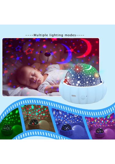 Dofolink Mavi Dinozor Kapaklı Bebek Yıldız Işığı - Usb Şarjlı 360 Döner Gece Projeksiyonu Diğer