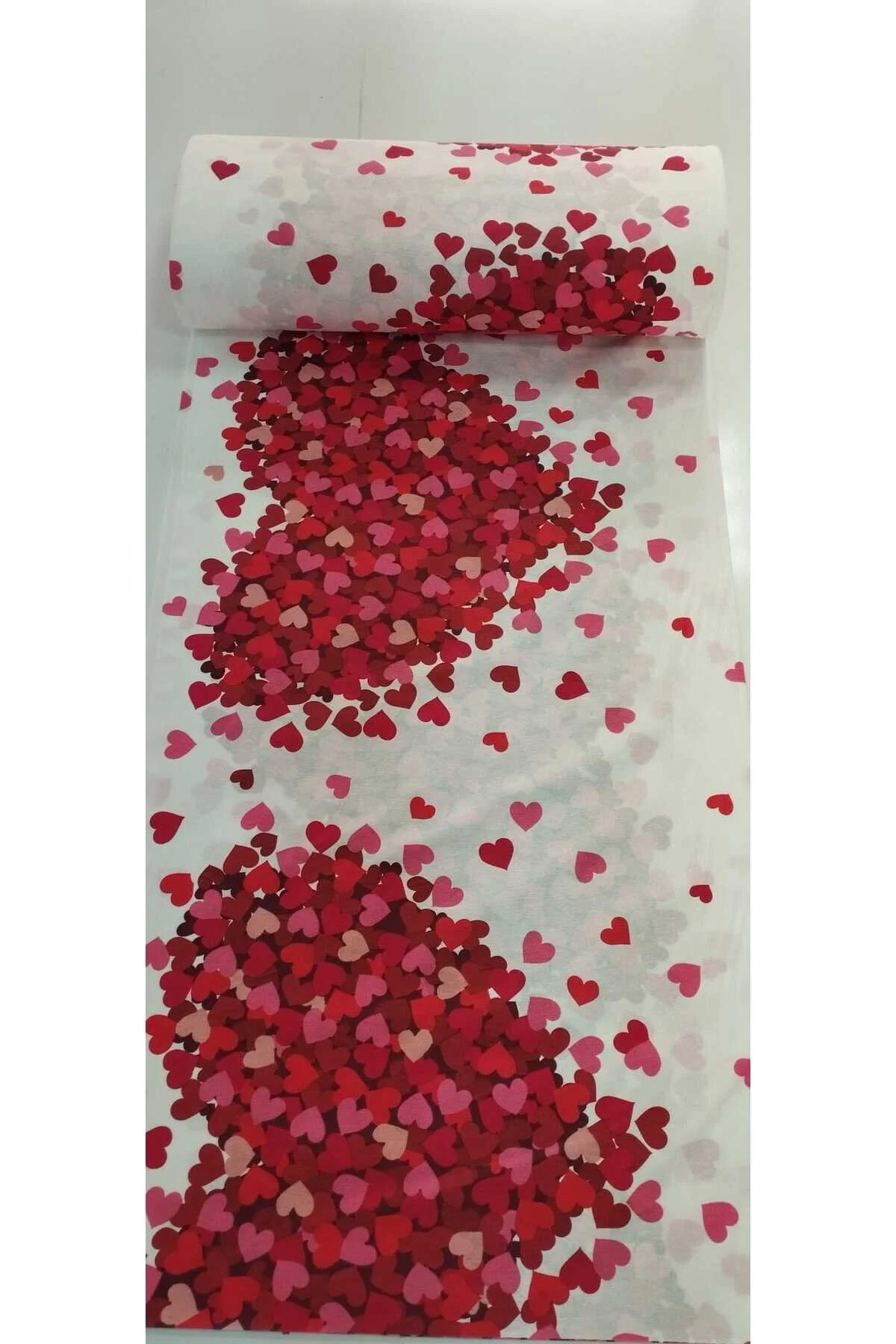 Ranforce Metrelik, Nevresimlik Kumaş - 100x240 Kırmızı Kalpli